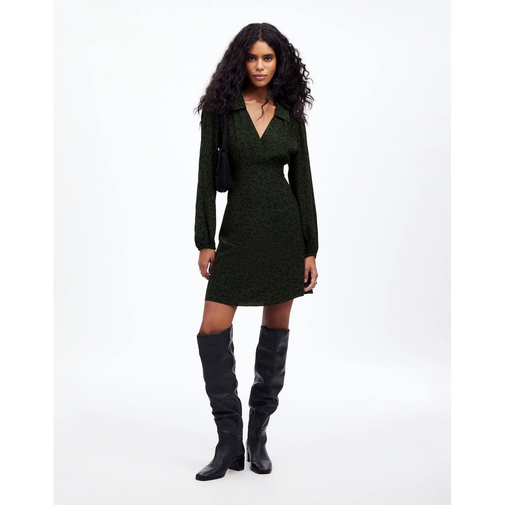 Madewell Long-Sleeve Mini Shirtdress Green‎ Floral Long Sleeve Size 4